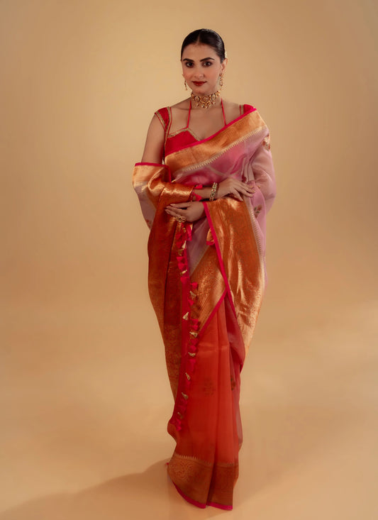 Pure Kora Banarasi Ombre Saree With Blouse