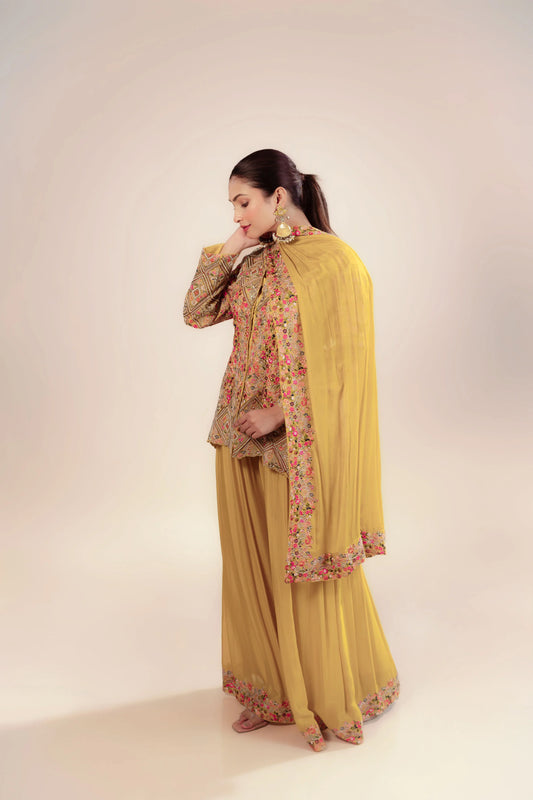 Heavy Embroidered Yellow Jacket With Sharara