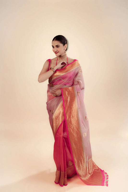 Pure Kora Banarasi Ombre Saree With Blouse