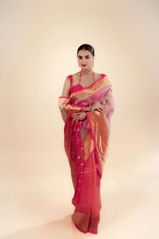 Pure Kora Banarasi Ombre Saree With Blouse