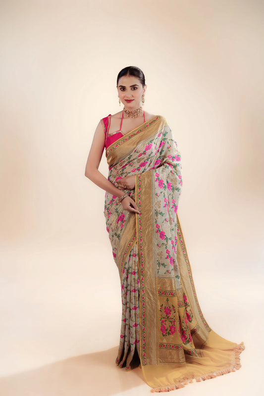 Pure Georgette Kimkhab Saree With Blouse