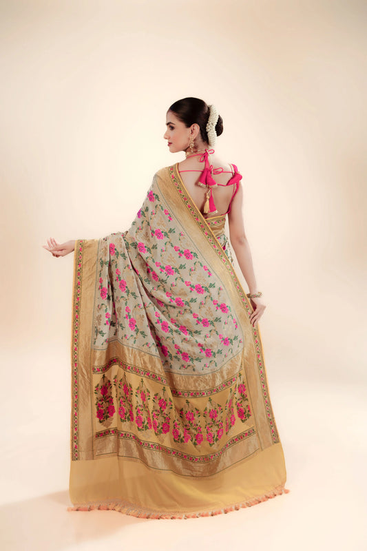Pure Georgette Kimkhab Saree With Blouse