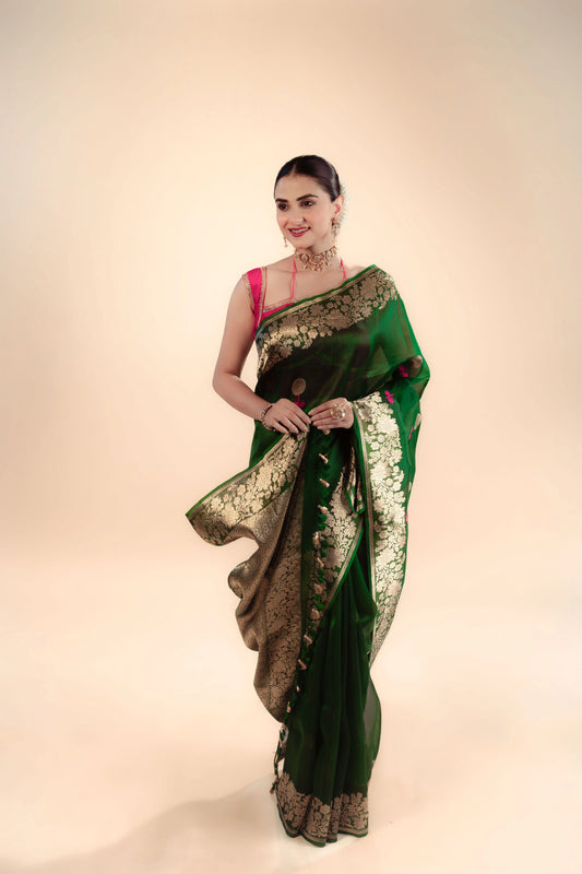 Pure Kora Banarasi Saree With Blouse