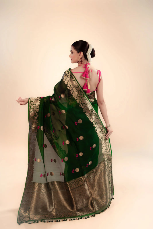 Pure Kora Banarasi Saree With Blouse