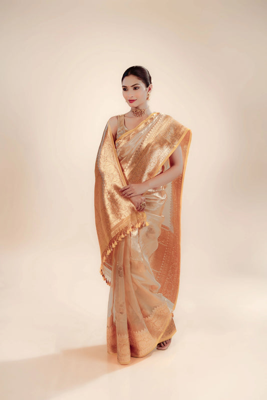 Pure Tissue Zari Saree With Blouse