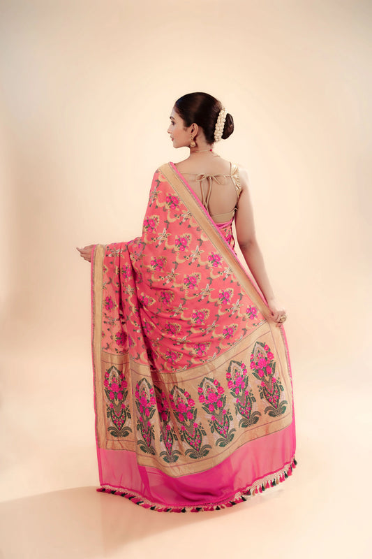 Pure Georgette Kimkhab Saree With Blouse