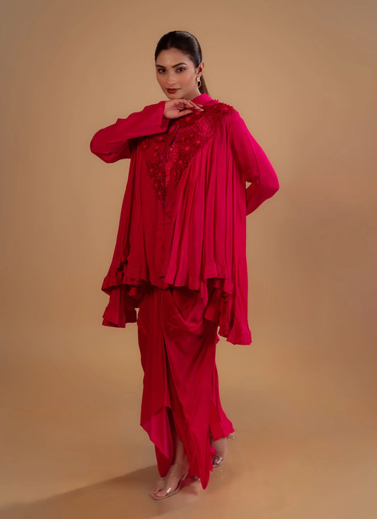 Flair 3D Neck Top With Bustier And Drape Skirt