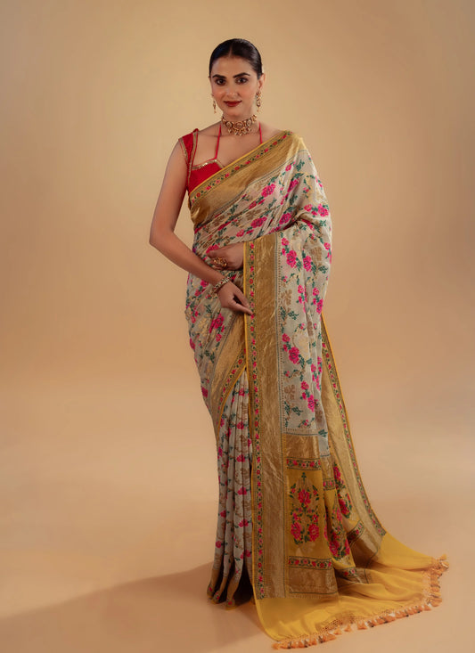 Pure Georgette Kimkhab Saree With Blouse