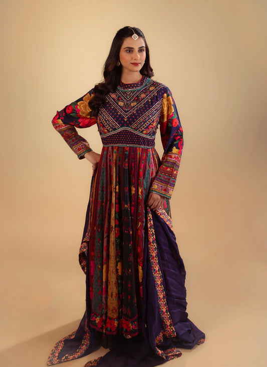 Hand Embroidery Printed Anarkali Set