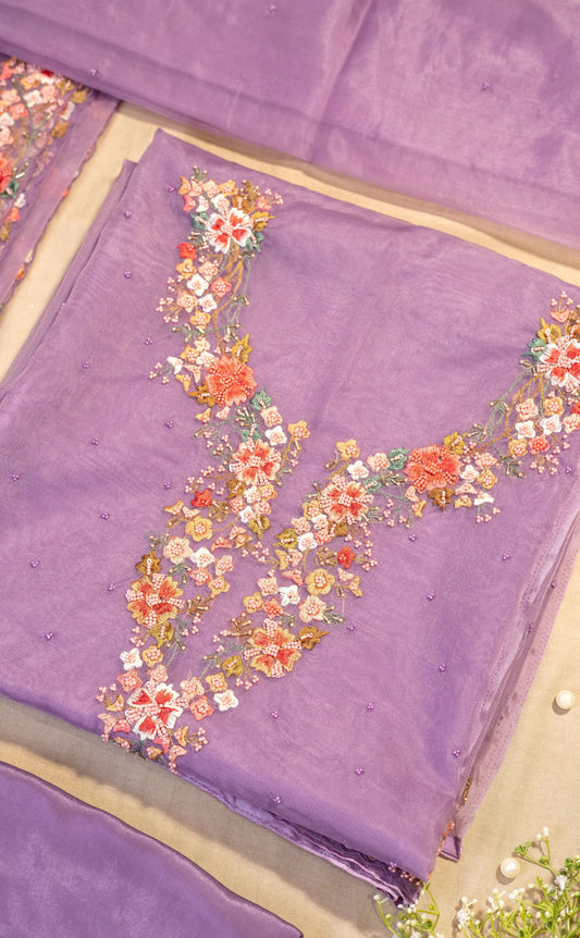 Hand-Embroidered Organza Suit Set