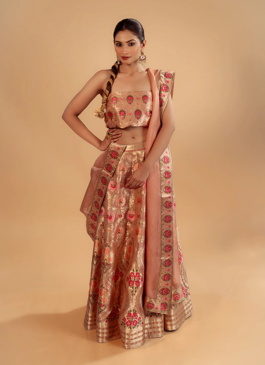 Purple Kimkhab Banarasi Brocade Handwoven Fabric Lightweight Lehenga Set