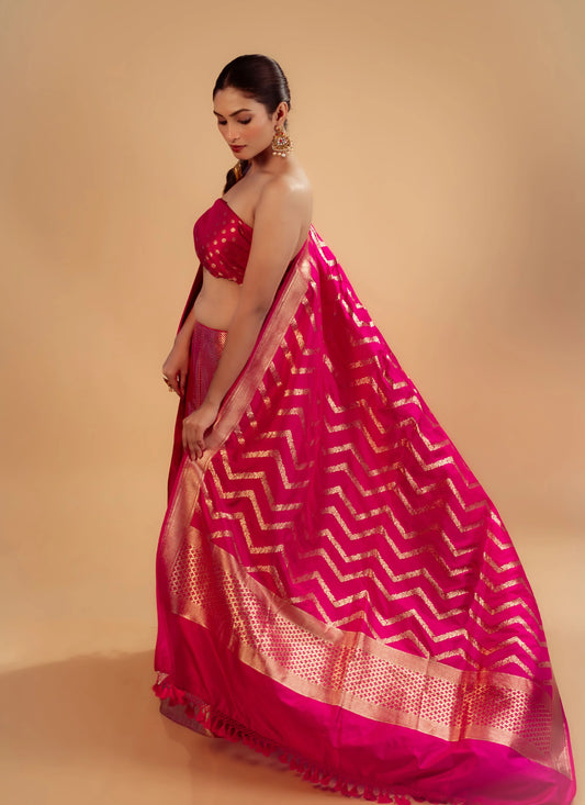 Rani Stripes Banarasi Brocade Handwoven Fabric Lightweight Lehenga Set