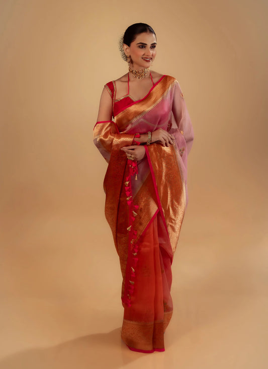 Pure Kora Banarasi Ombre Saree With Blouse