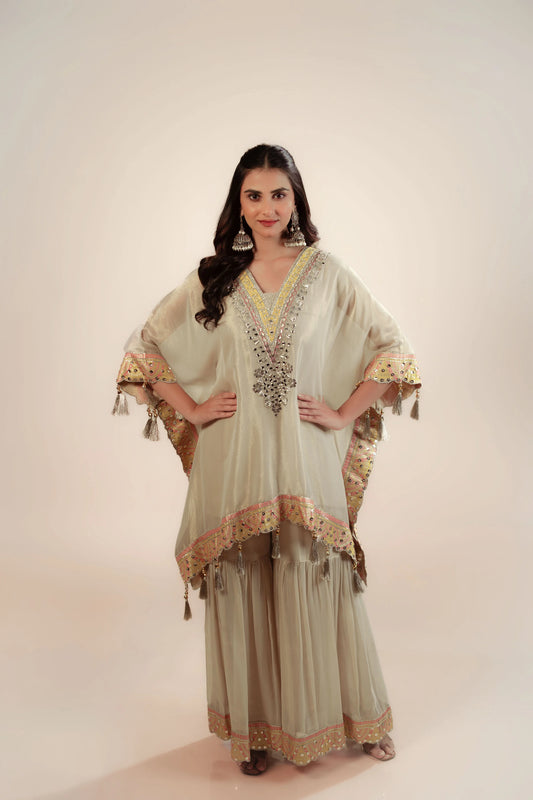 Tissue Kaftan Set With Flair Sharara
