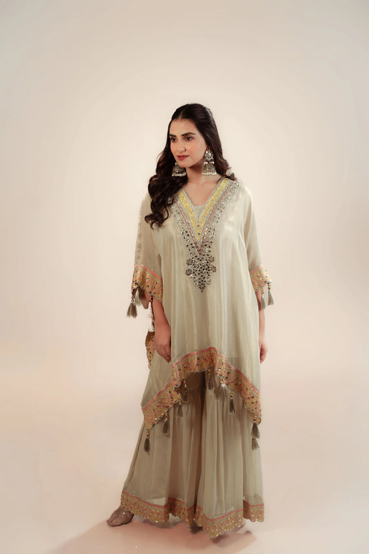 Tissue Kaftan Set With Flair Sharara