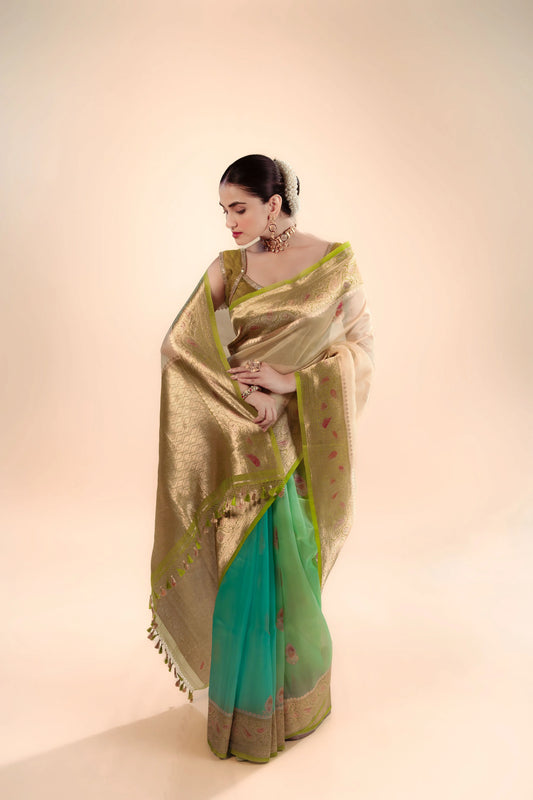 Pure Kora Banarasi Ombre Saree With Blouse