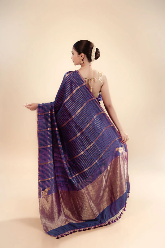 Pure Katan Silk Stripes Saree With Blouse