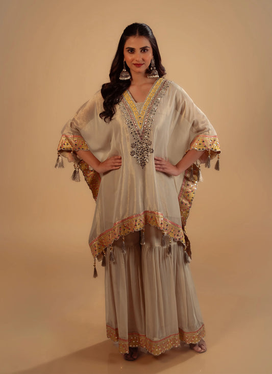 Hand Embroidery Tissue Kaftan With Flair Sharara