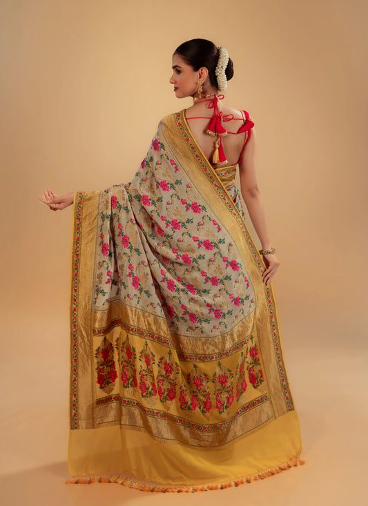 Pure Georgette Kimkhab  Saree With Blouse