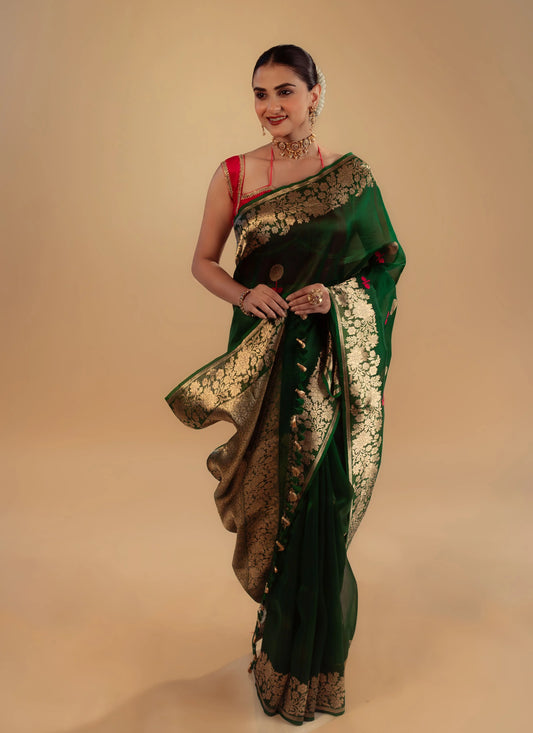 Pure Kora Banarasi Saree With Blouse