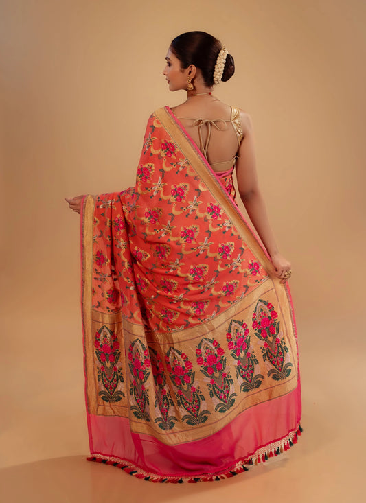 Pure Georgette Kimkhab Saree With Blouse