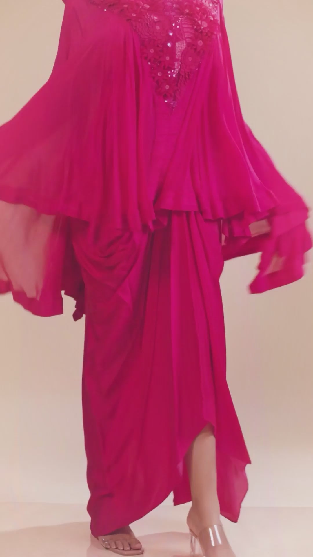 A Flared 3D Neck Top With Bustier And Drape Skirt