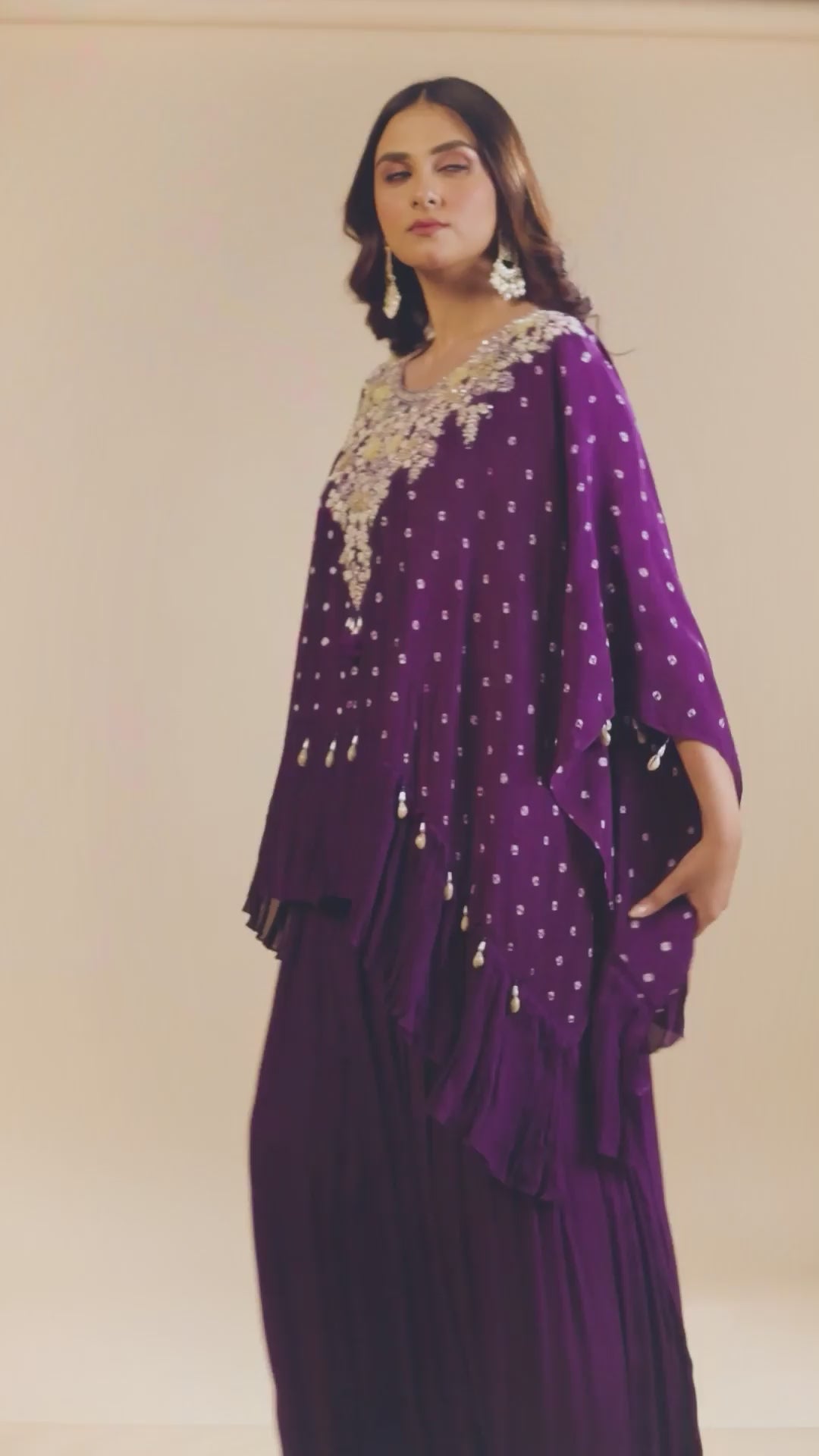 Hand Embroidery Purple Kaftan With Inner & Flair Palazzo