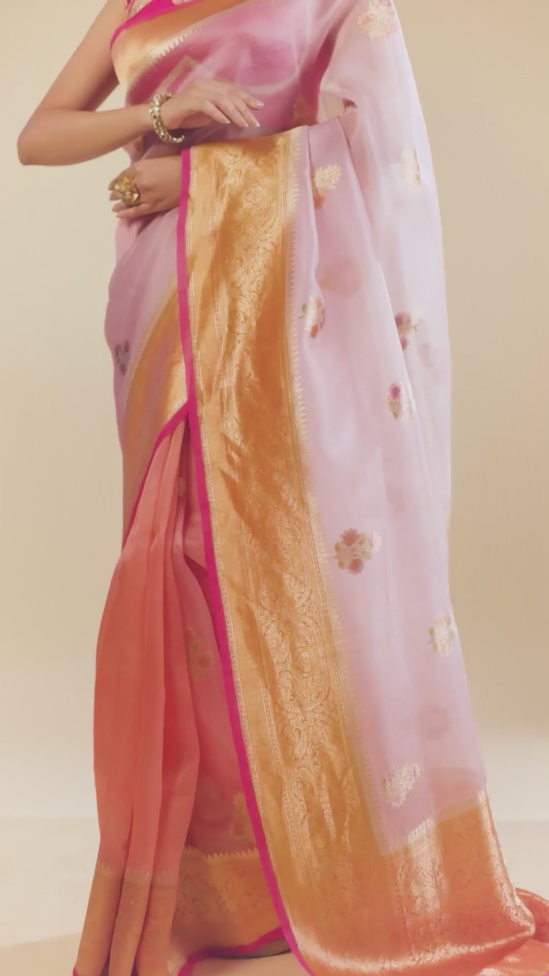 Pure Kora Banarasi Ombre Saree With Blouse