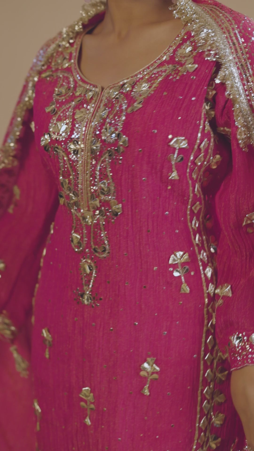 Hand Embroidery Pink crush tissue kurta with heavy sharara and dupatta