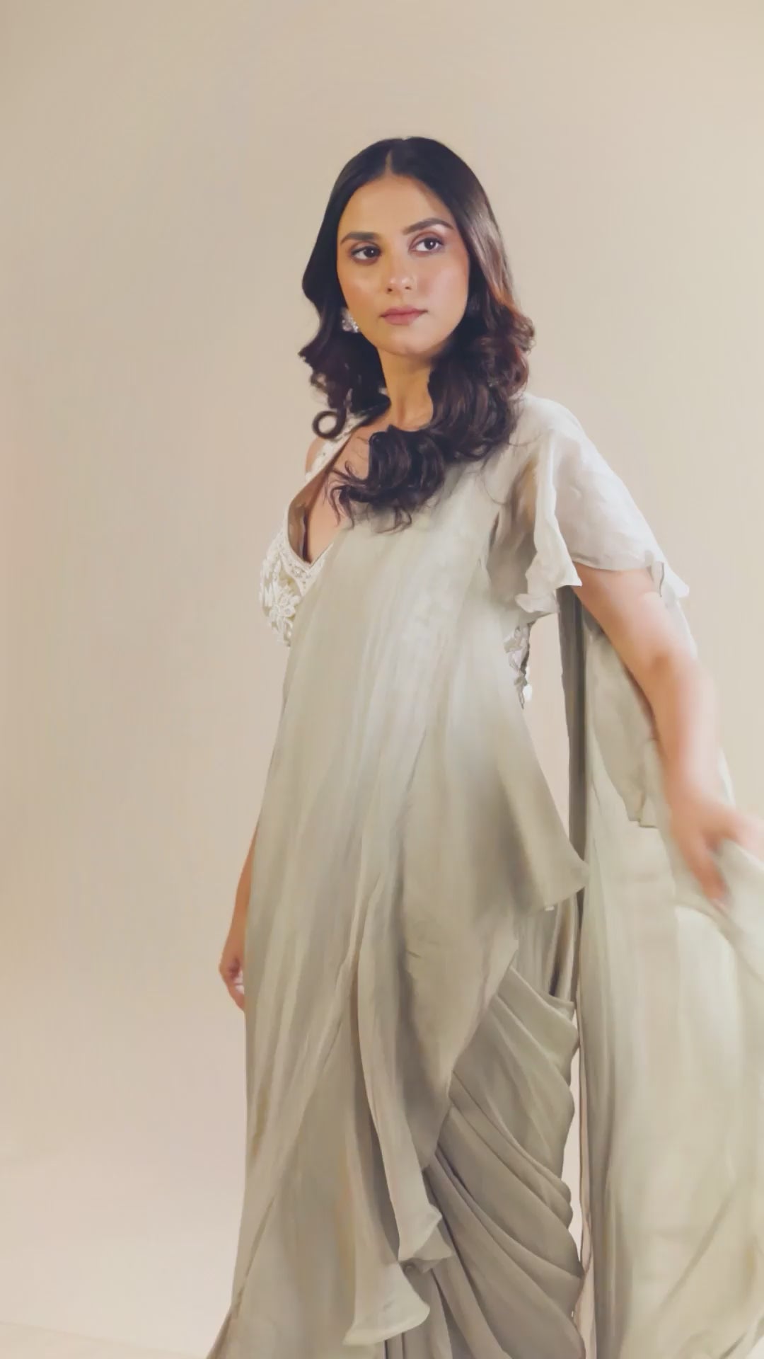 Hand Embroidery Light Green Drape Saree With Heavy Blouse