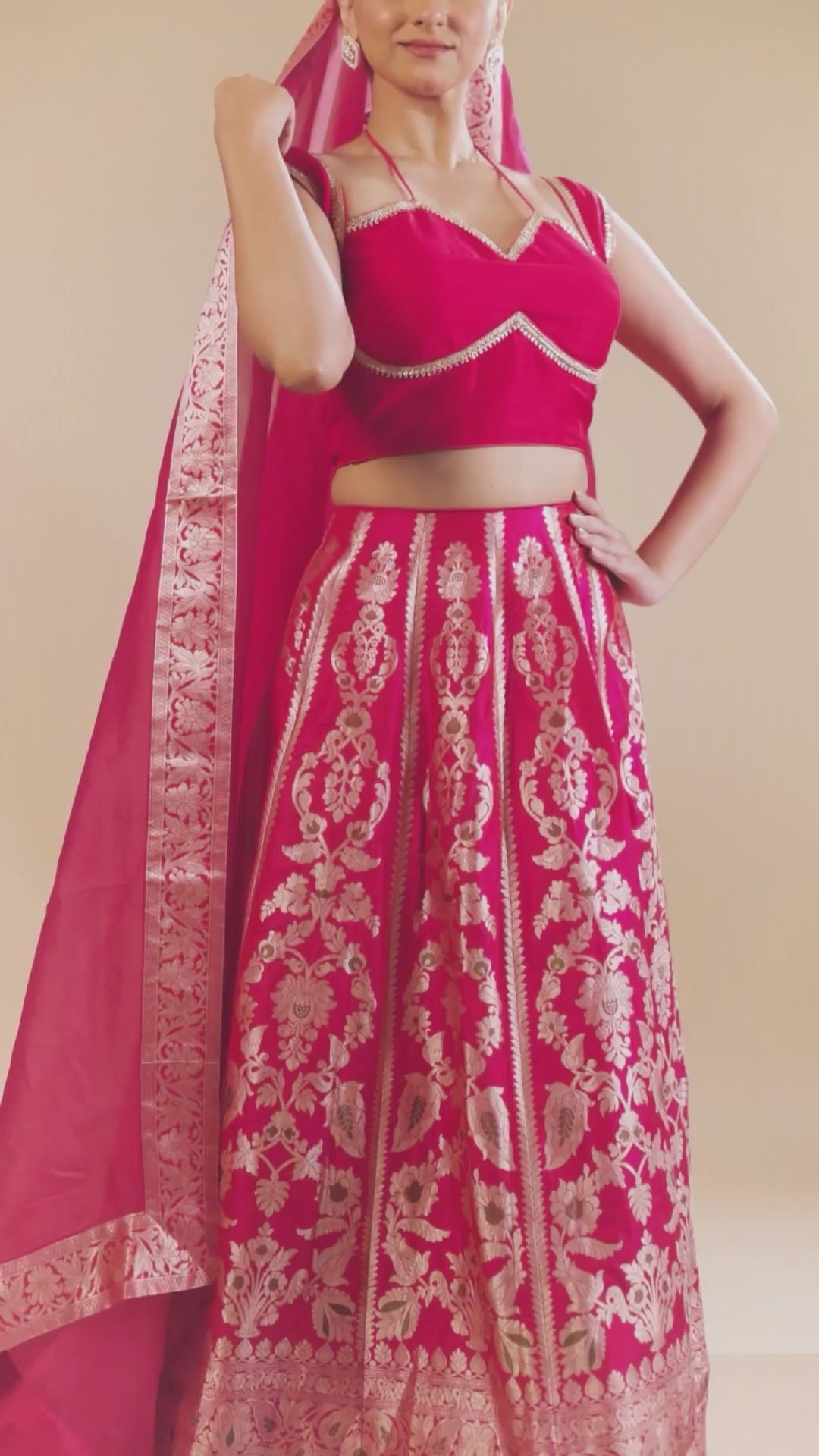 Rani Banarasi Brocade Handwoven Fabric Lightweight Lehenga Set