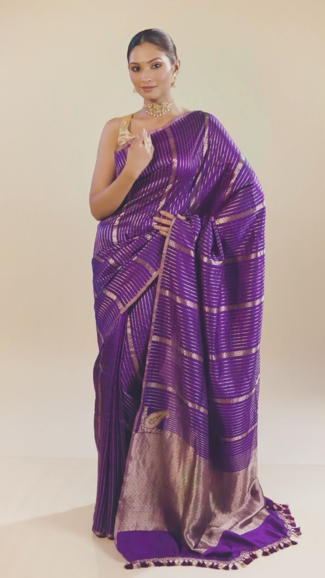 Pure Katan Silk Stripes Saree With Blouse