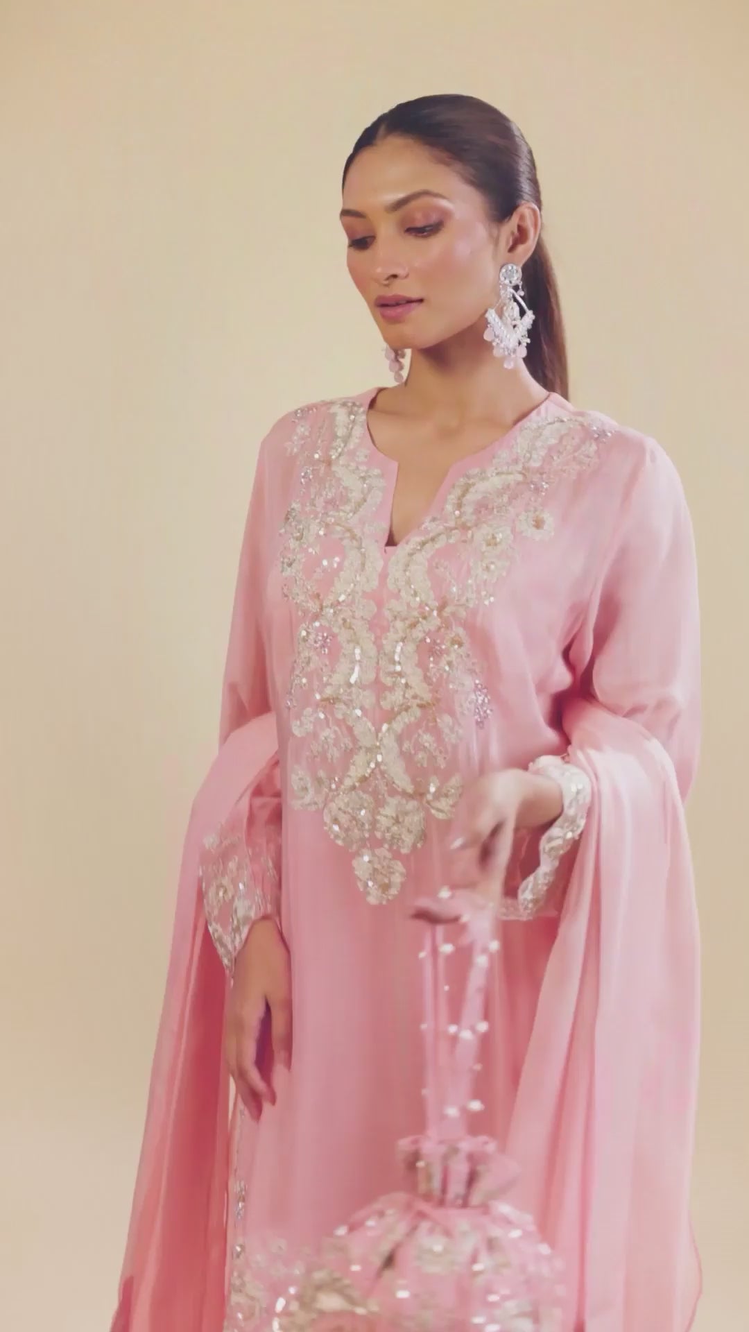 Hand Embroidery Silver Zari Light Pink Kurta With Bustier And Sharara