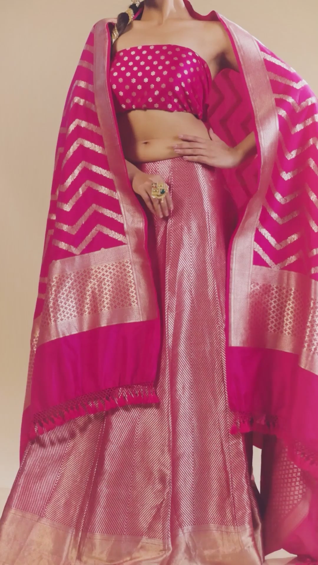 Rani Stripes Pure Banarasi Brocade Handwoven Fabric Lightweight Lehenga Set