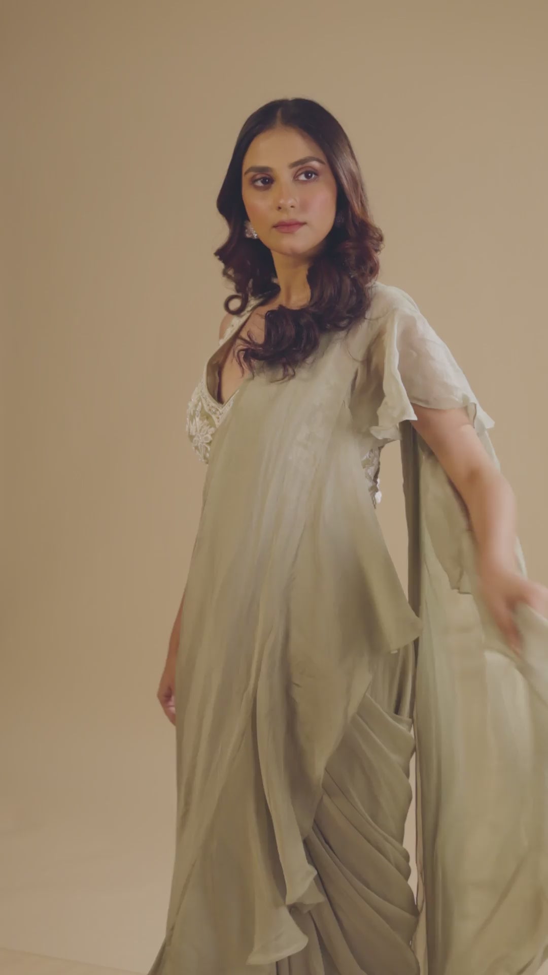 Hand Embroidery Light Pink Drape Saree With Heavy Blouse