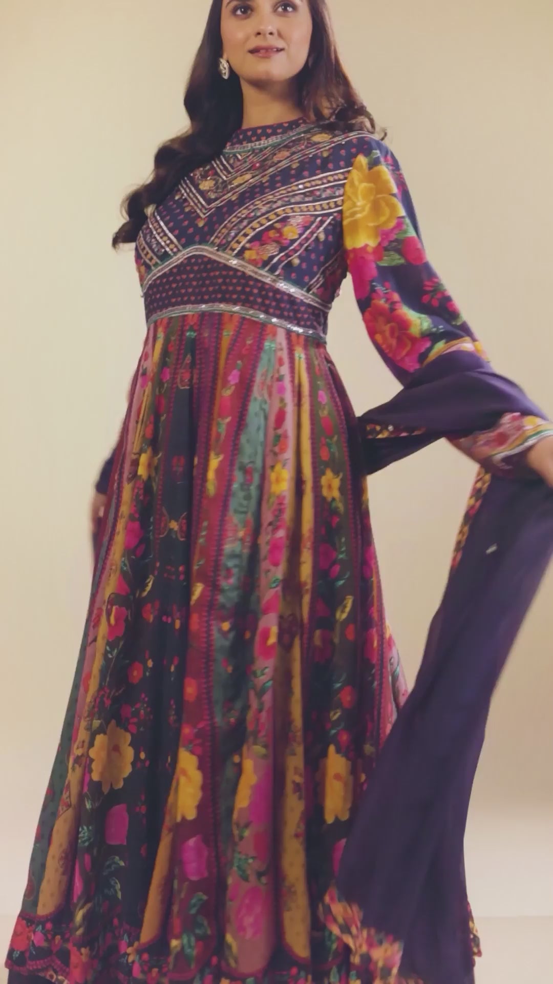 Hand Embroidery Printed Crape Anarkali Set